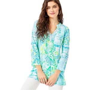 Lilly Pulitzer Tunic Women’s Size Small Kaia Knit Blue Green 3/4 Sleeve